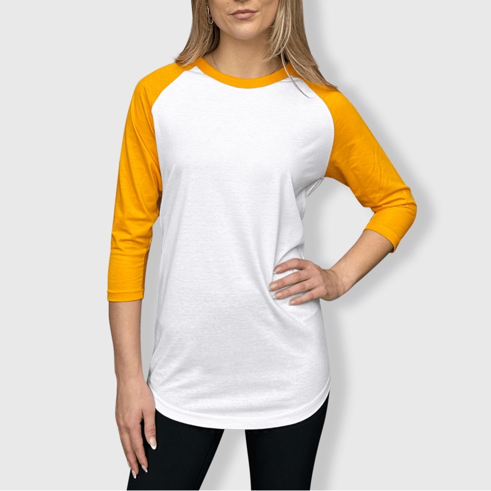 WHITE T-Shirt with Yellow Sleeves